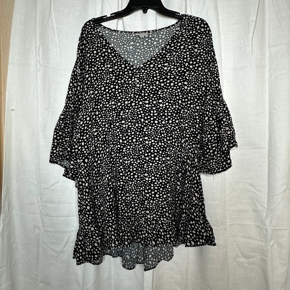 Avenue Black & White Spot Pintuck Tunic Top Size 14/16